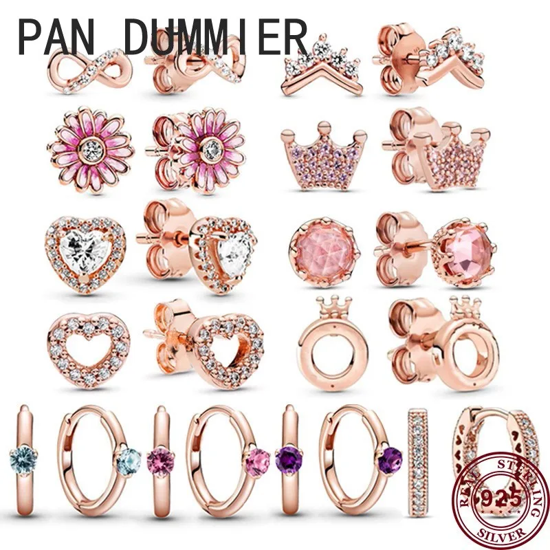 

New Hot 925 Sterling Silver Elegant Love Exquisite Crown Zircon Inlaid Women's Pan Earrings Wedding High Quality Charm Jewelry