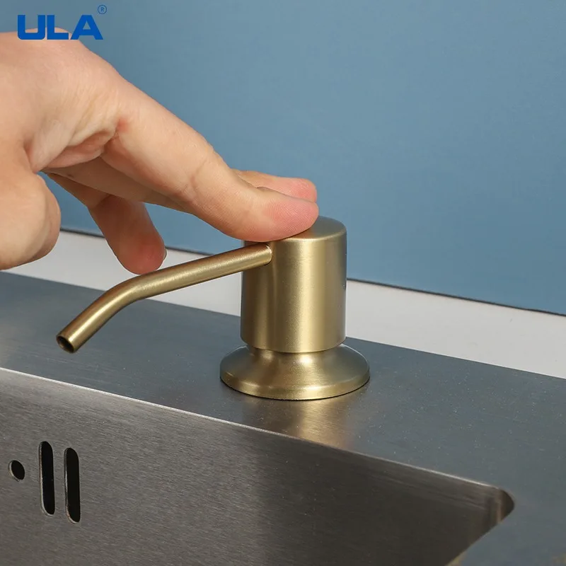 ULA Gold Kitchen Sink Liquid Soap Dispenser Liquid Soap Bottle Sink Mount Stainless Steel Head Hand Press Dispenser Bottle 2