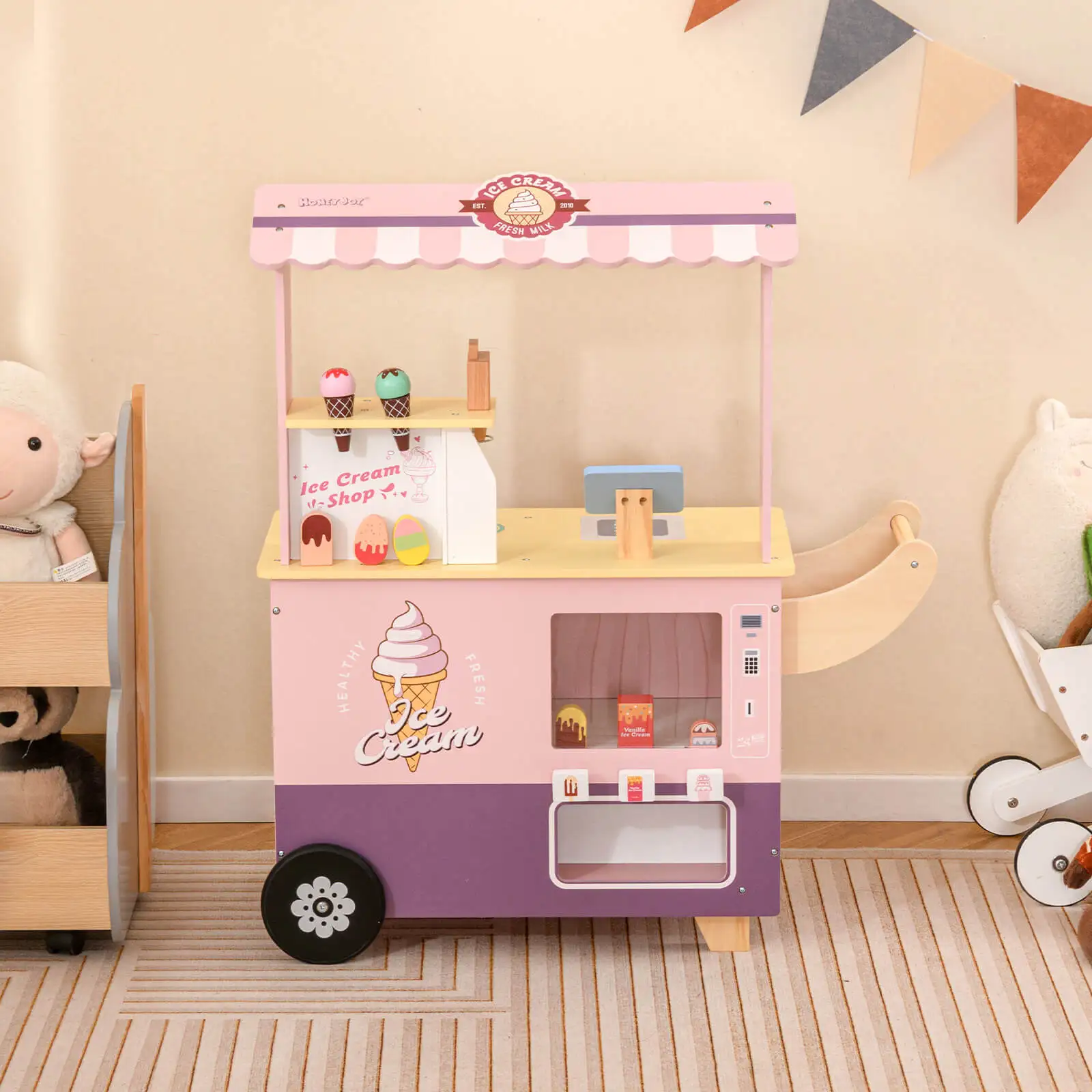 Kids Ice Cream Cart with Vending Machine & Ice Cream Maker Toys Display Stand 3