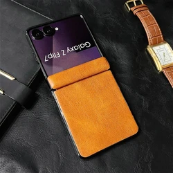Luxury Hinged Leather Phone Case with Fashion Integrated Shaft Guard Back Cover - Galaxy Z Flip 8 (Orange)