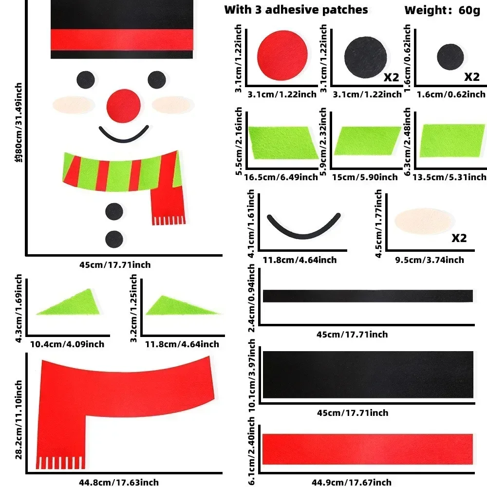 thumbnail image 1 of Pegatinas navideñas para puertas y ventanas, tela de fieltro, muñeco de nieve, Papá Noel, alce, pegatina de pared, decoración navideña para el hogar, feliz año nuevo 2024, 1 of 5
