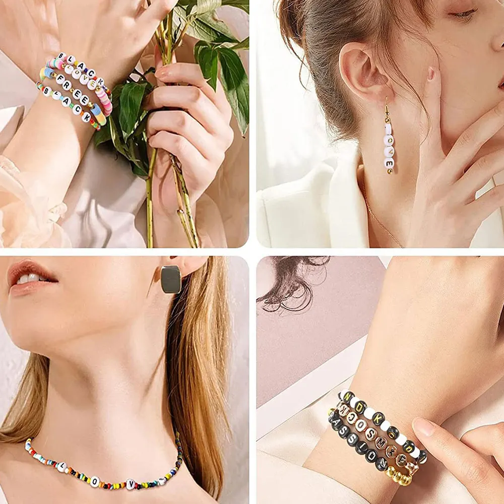 Yochus 1000 Cuentas De Letras Doradas Para Pulseras, Cuentas Negras Del Alfabeto A-Z De 0.157 X 0.276 Pulgadas, Pulseras De La Amistad, Kit De Fabricación De Joyas, Kit De Fabricación De