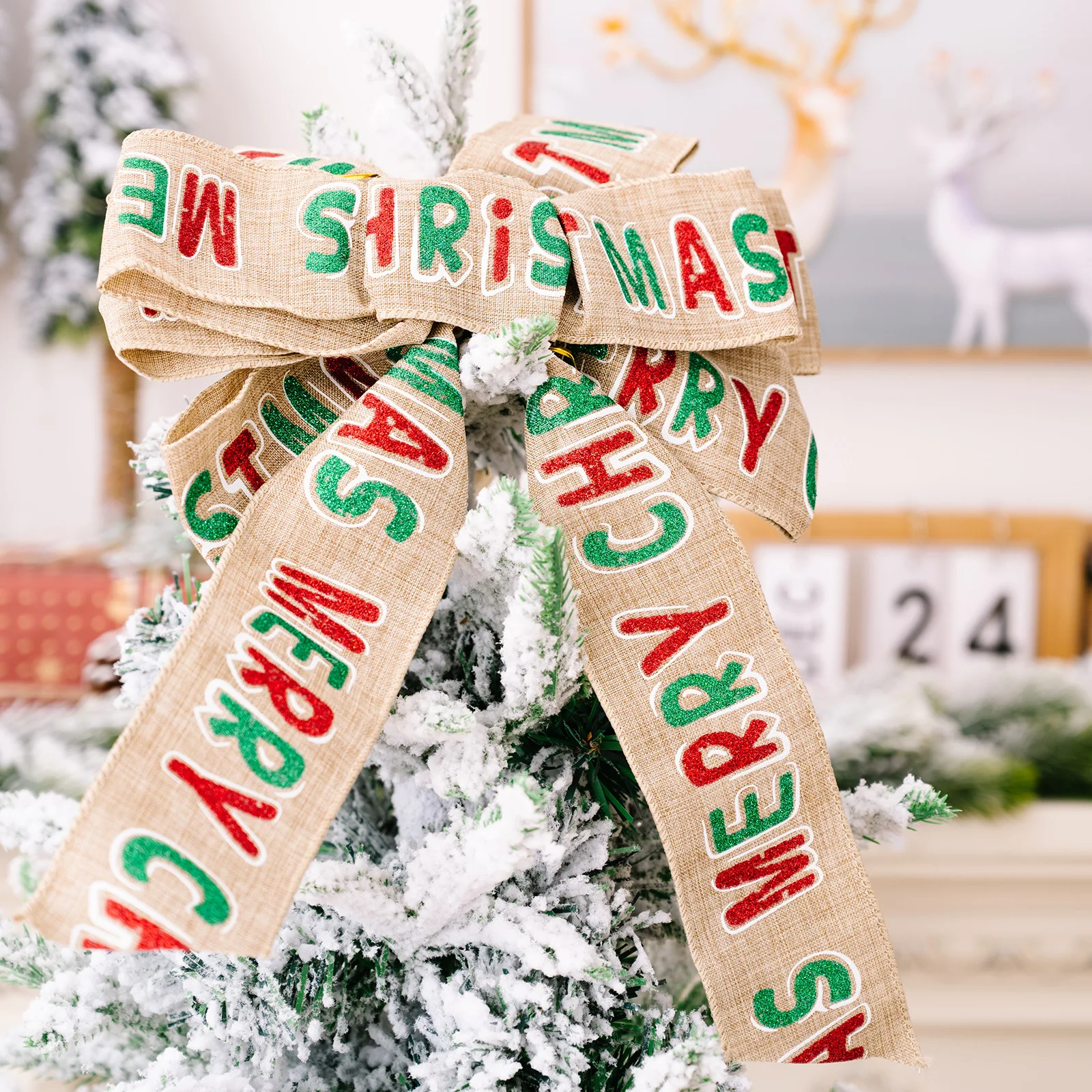 

Party Supplies Christmas Hanging Pendant New Year Wire Fabric Retro Decorations Red Bowknot