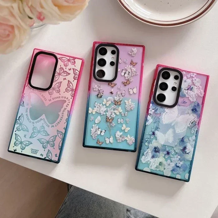 

Butterfly Colorful Border Case for Samsung Galaxy S22 S23 S24 Ultra S22+ S23+ S24 Plus Cover Protective Case
