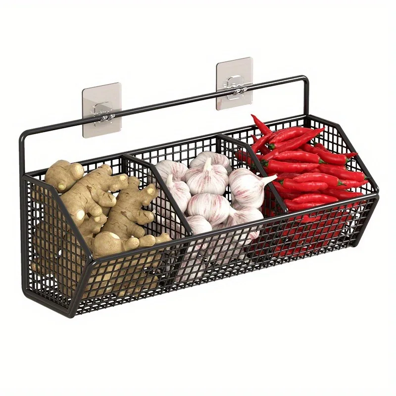 1pc Modern Wall-Mounted Kitchen Storage Basket-Durable Metal Wire Organizer for Spices,Onions&Vegetables-Perfect for Home 5