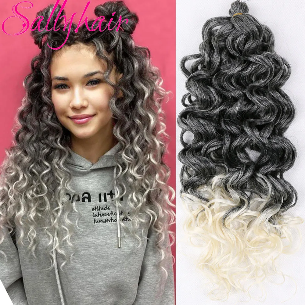 

Sallyhair 20inch Deep Water Wave Hawaii Curly Crochet Braids Synthetic Hair Extensions Blonde Pink Ombre Colors Hairstyles