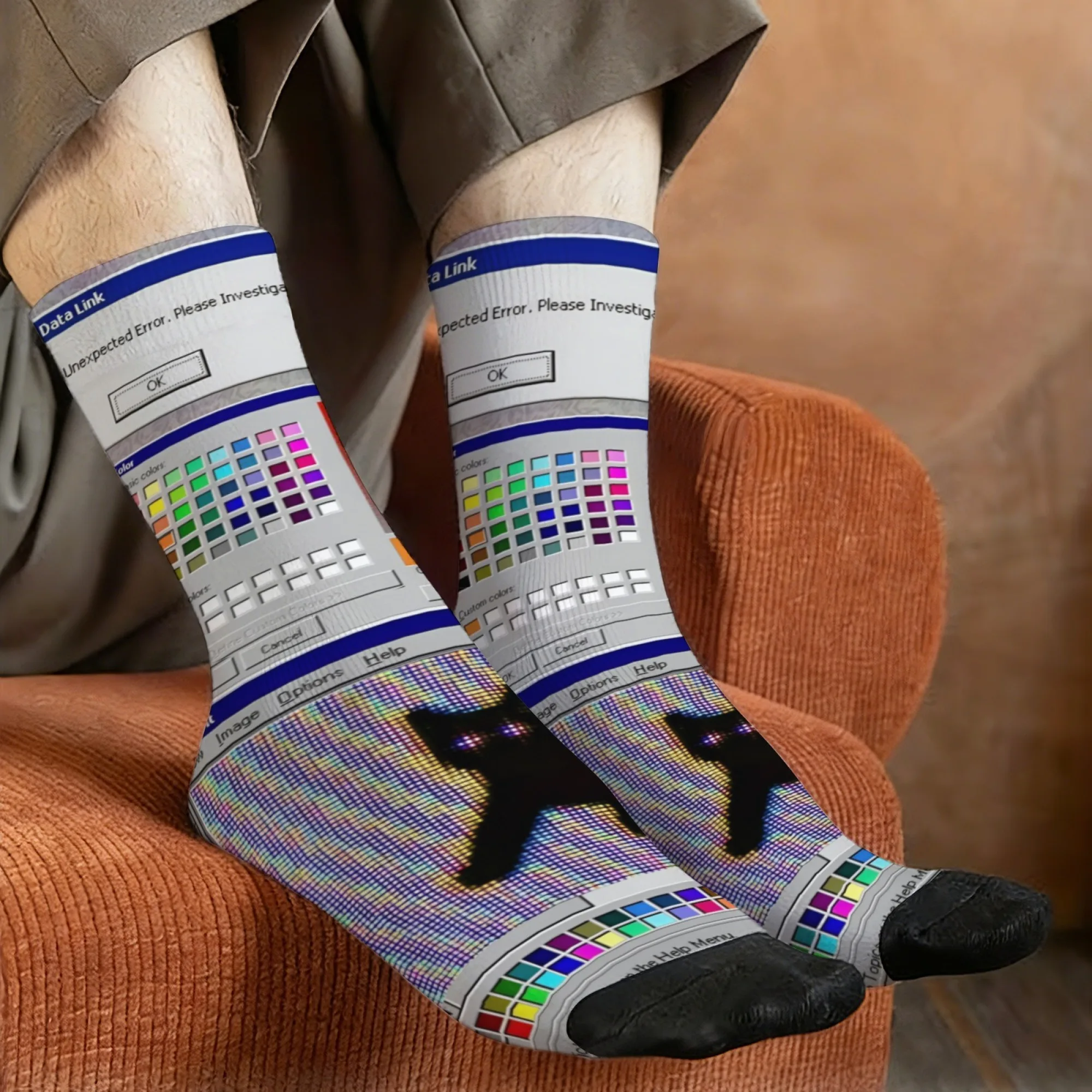 Cyber ​​Retro Malfunction Pop-Up Men's Socks - Nostalgic Casual Party Gift