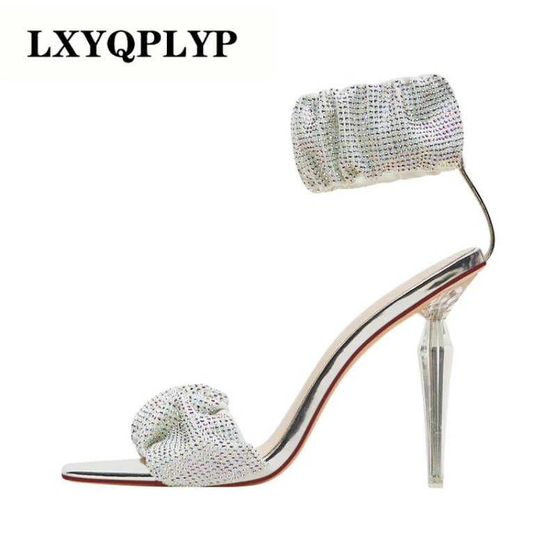 

Spring and Summer 2023 Women's Fashion Rhinestone Rivet Thin High Heel Square Head Sandal Party Stage Catwalk Shoes Heels Women