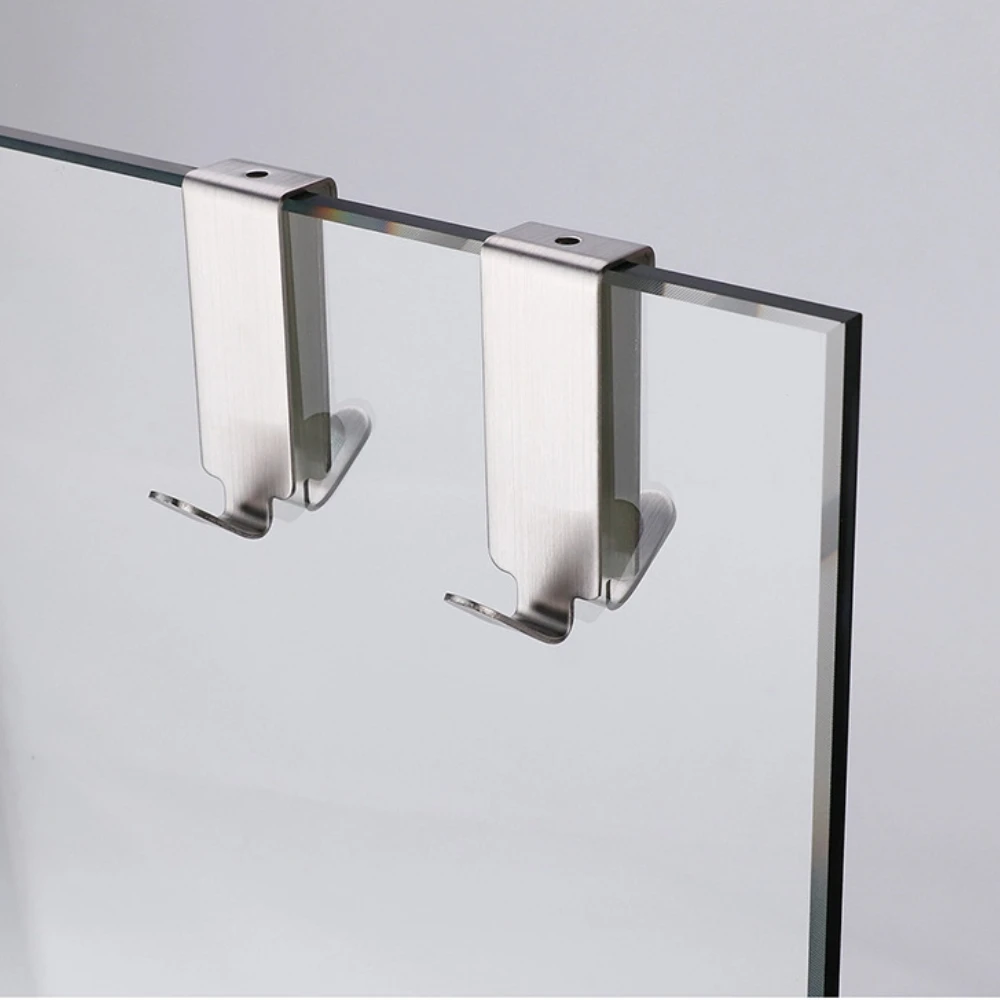 Bathroom Shower Door Hook Stainless Steel Over Glass Door Shower Towel Rack Bathrobe Hanger Holder Punch Free Wall Hooks 3