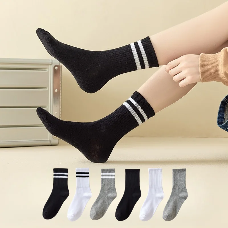 Men Women Mid Calf Socks Black White Grey Casual Crew Socks Ultra Soft Breathable Unisex Sports Work Daily Outfits 6 10 12 Pairs sports socks casual socks breathable socks solid color socks black socks athletic socks gym socks solid colour socks mid calf socks