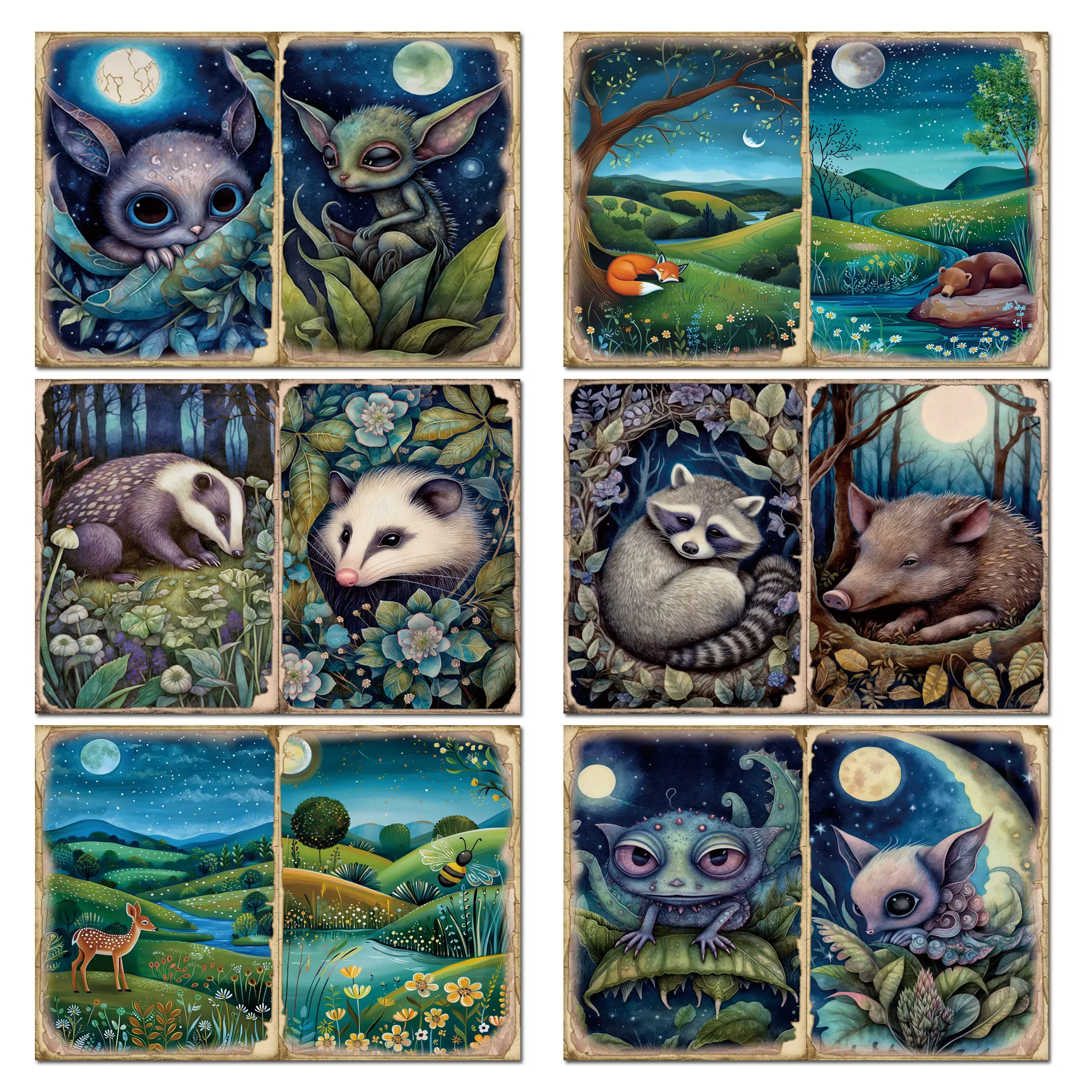Vintage Moonlight Monster Theme DIY Scrapbook Set 60pieces Stickers Scrapbooking Supplies