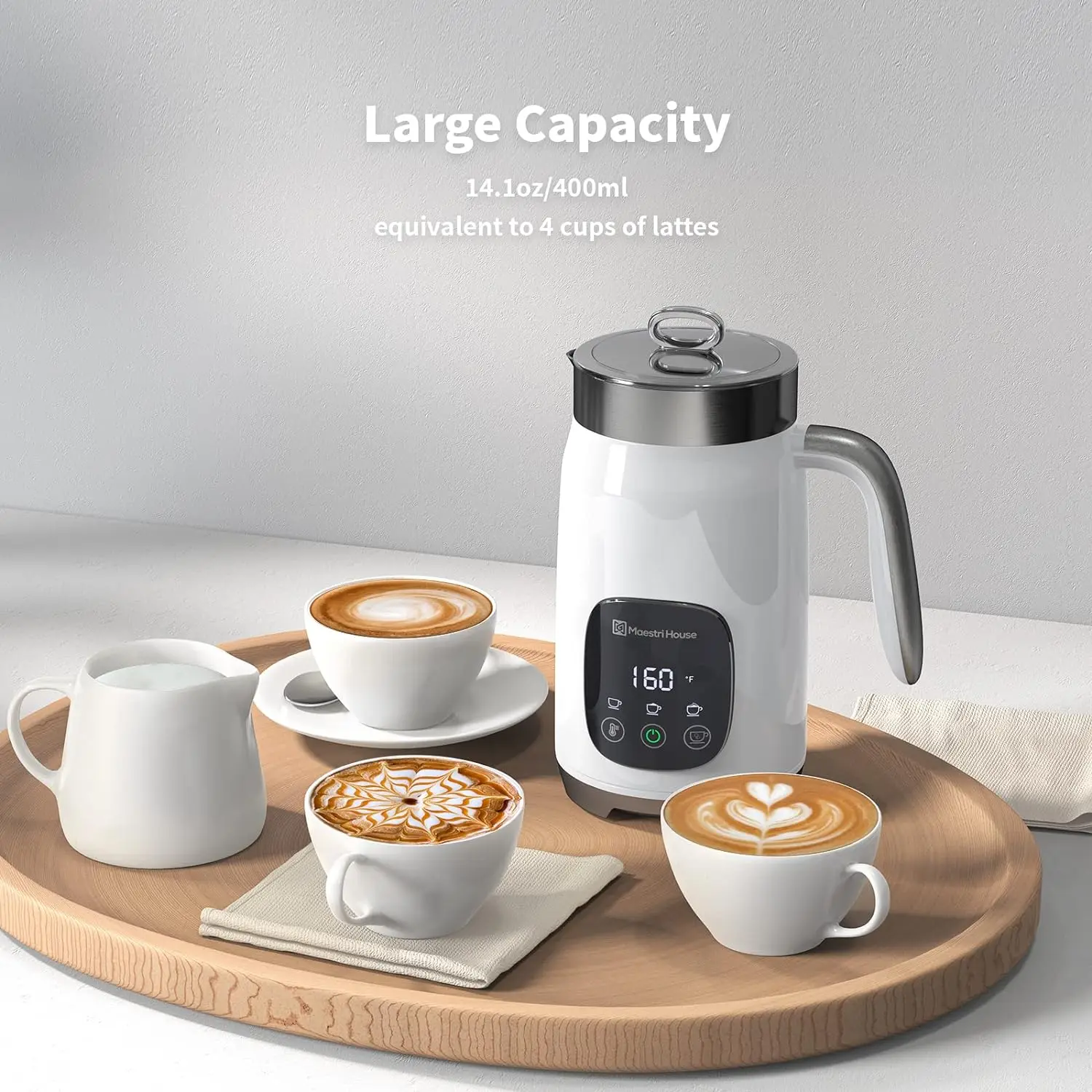 Maestri House Integrated Milk Frother with Large Capacity Smart Adjustable Temperature Thickness Control Coffee Frothing Foamer 4