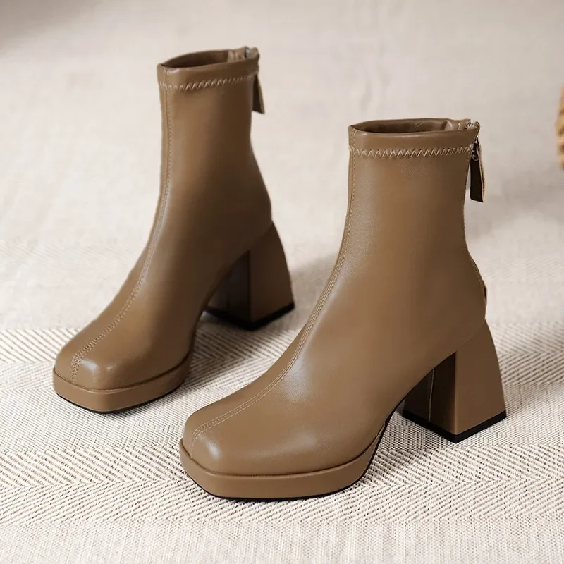 Women's Boots Fashion Chelsea Boots Back Zipper Autumn High-heeled Women Shoes Hot Selling Designer Ankle Boots