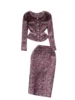 Celebrities Style Autumn Clothes Two-piece Sets Women's Clothing High-end Round Neck Sequined Jacket and Slim-fitting Skirt 5