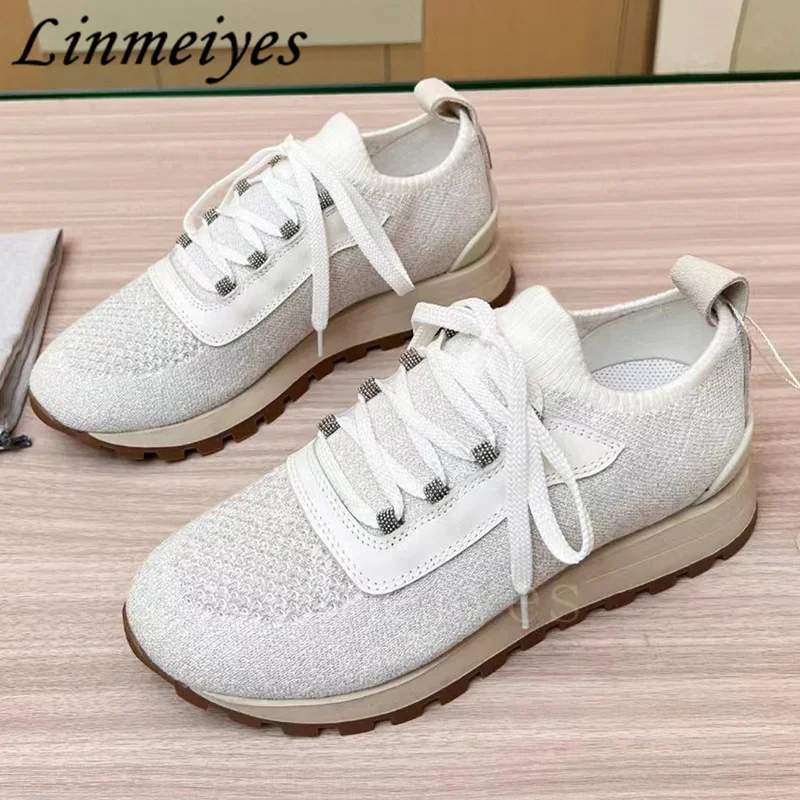 Zapatillas de deporte de punta redonda para mujer, zapatos planos