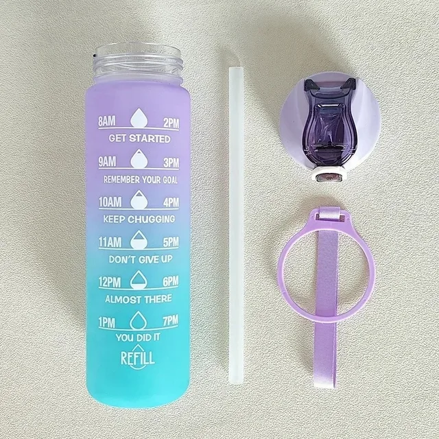 900ml Sports Water Bottle With Straw High Temperature Resistant Graduated Cup Frosted Progressive Color Water Cup Plastic Cup 3