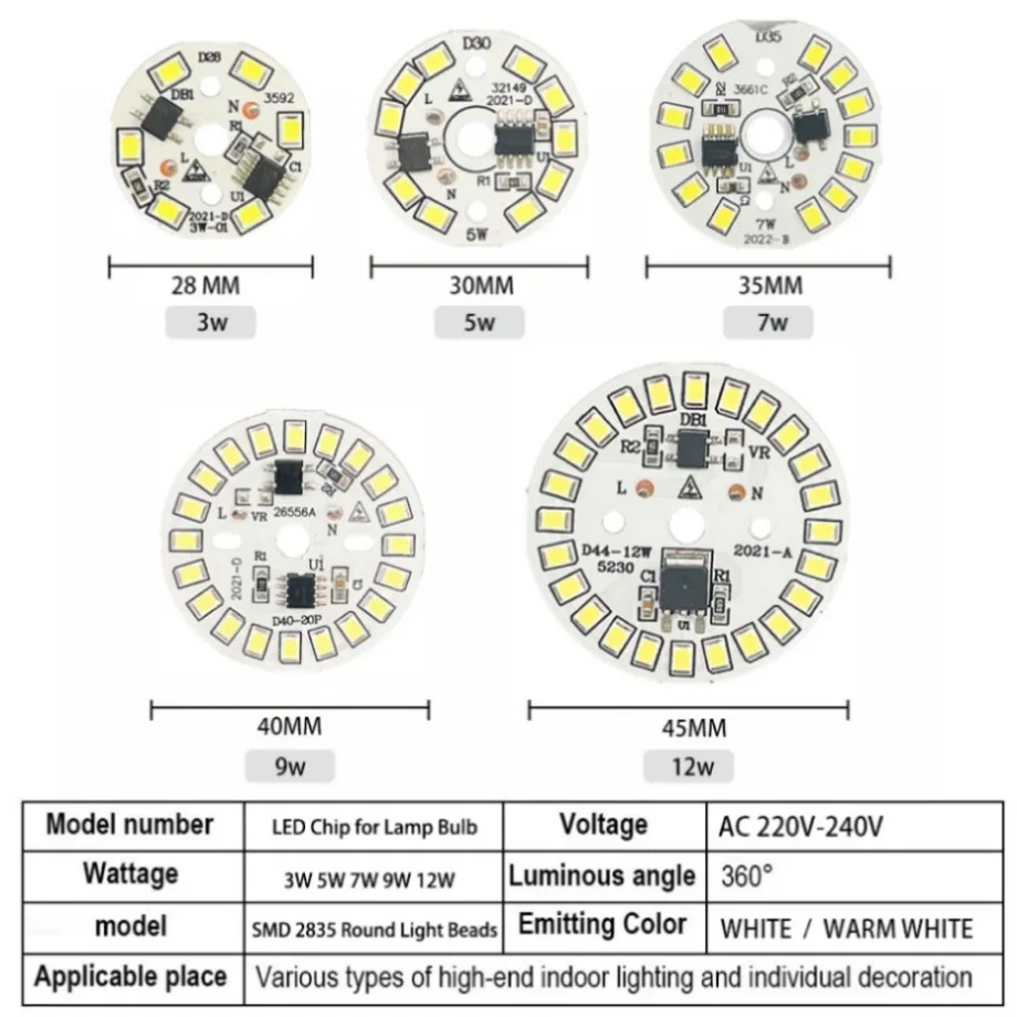 Description Picture 3 of itemYzzKoo LED Bulb Patch Lamp SMD Plate Circular Module Light Source Plate For Bulb Light AC 220V Led Downlight Chip Spotlight LED