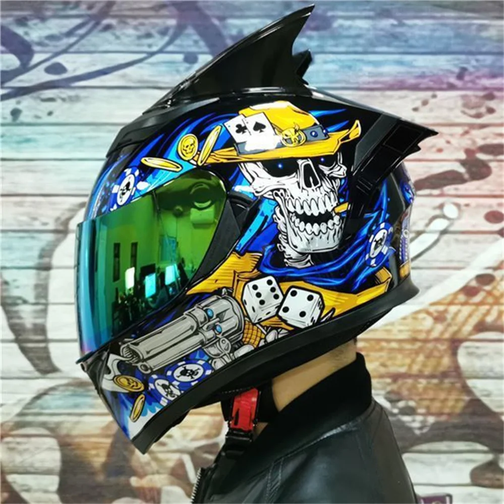 

Free Shipping Colored lens Racing Full Face Helmet Motorcycle Riding Safety Casque Four Seasons Warm Cascos Para Moto Flip Up
