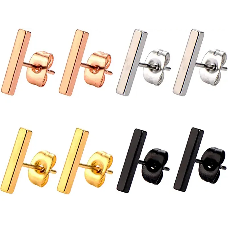

1-4 Pairs of Stud Earrings Stainless Steel Wire Bar Stud Earrings Rectangular Bar Stud Earring for Men and Women 4 Colors