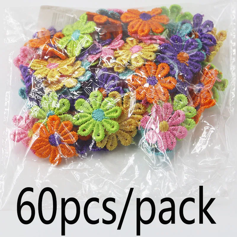 (60 Pcs/bag) 25mm Six Color Embroidered Lace Sun Petals Daisy Shaped Decorative Dress Hat Home Making Clothing Patches