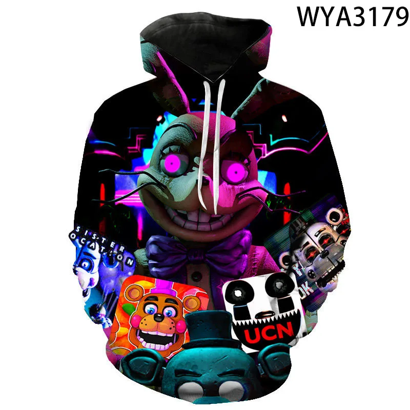 GAME FNAF Hoodie Jumper 3D Printing Hooded Sweatshirt Thin Coat XS-5XL