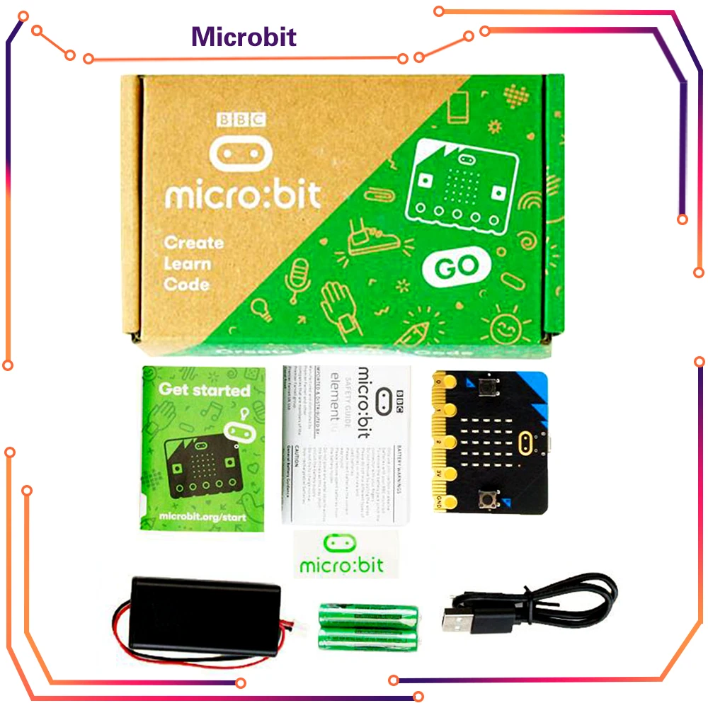 

BBC Micro:bit V2 Board go kit comes with 25 LED display in-built speakers Bluetooth and sensors for temperature motion& light