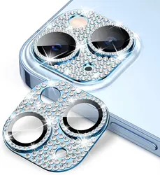 Glitter Diamond Camera Lens Protector Case Cover - Women's Phone Accessory - iPhone 15 Plus (Blue)