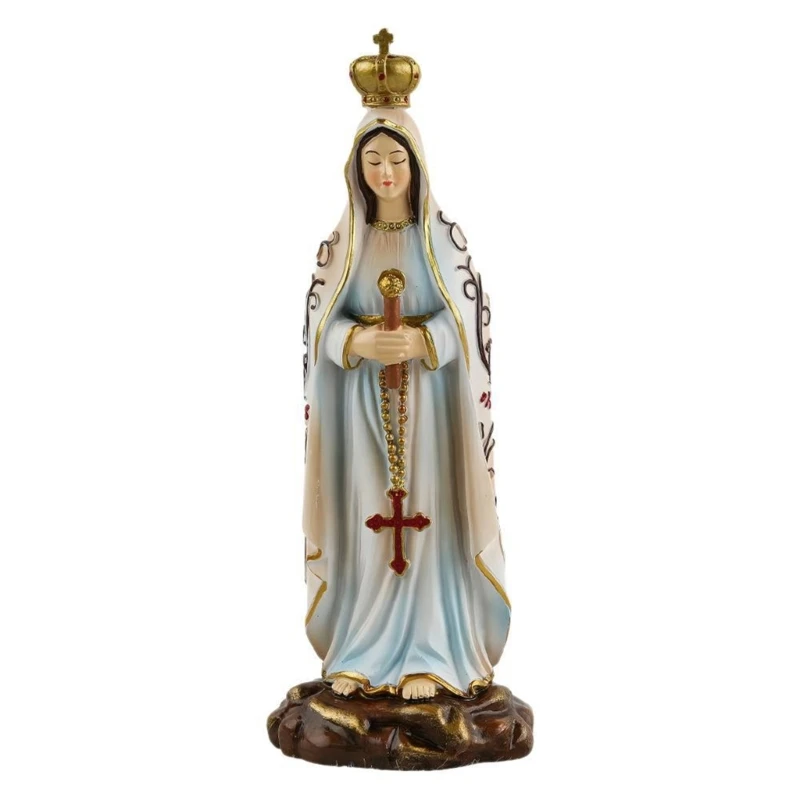 N0HB Resin Fatima Virgin Sculpture Hand Paint Statue For Long Time Display christian statue home decor items