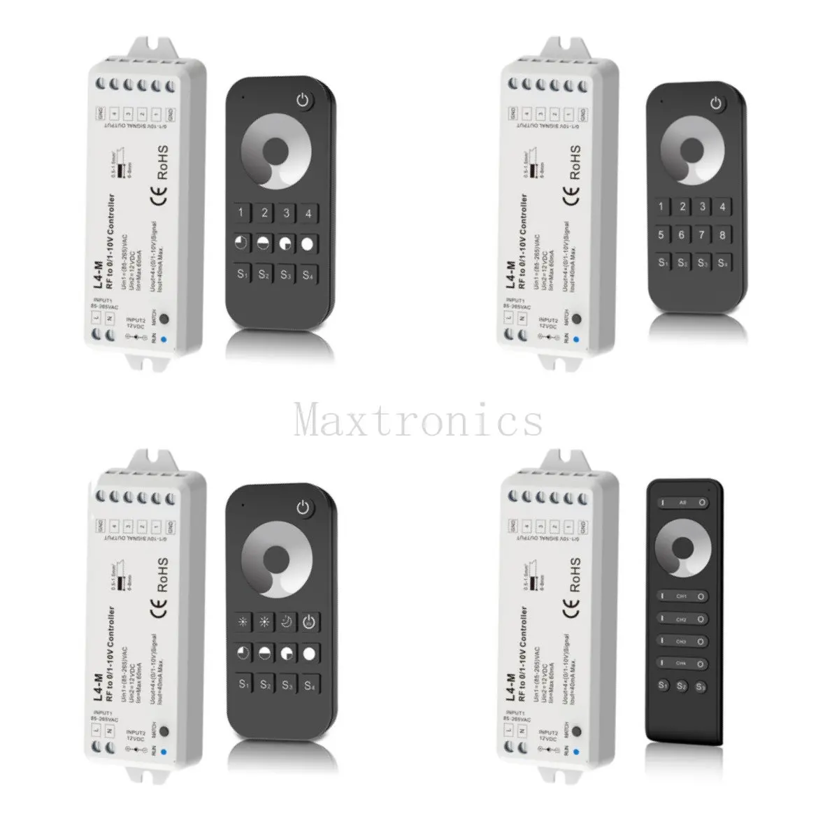 

New 12VDC 0-10V Converter Dimmer 110V 230V Dual Input 4CH 20mA Output RF2.4G Wireless Remote Control For Single Color LED Strip