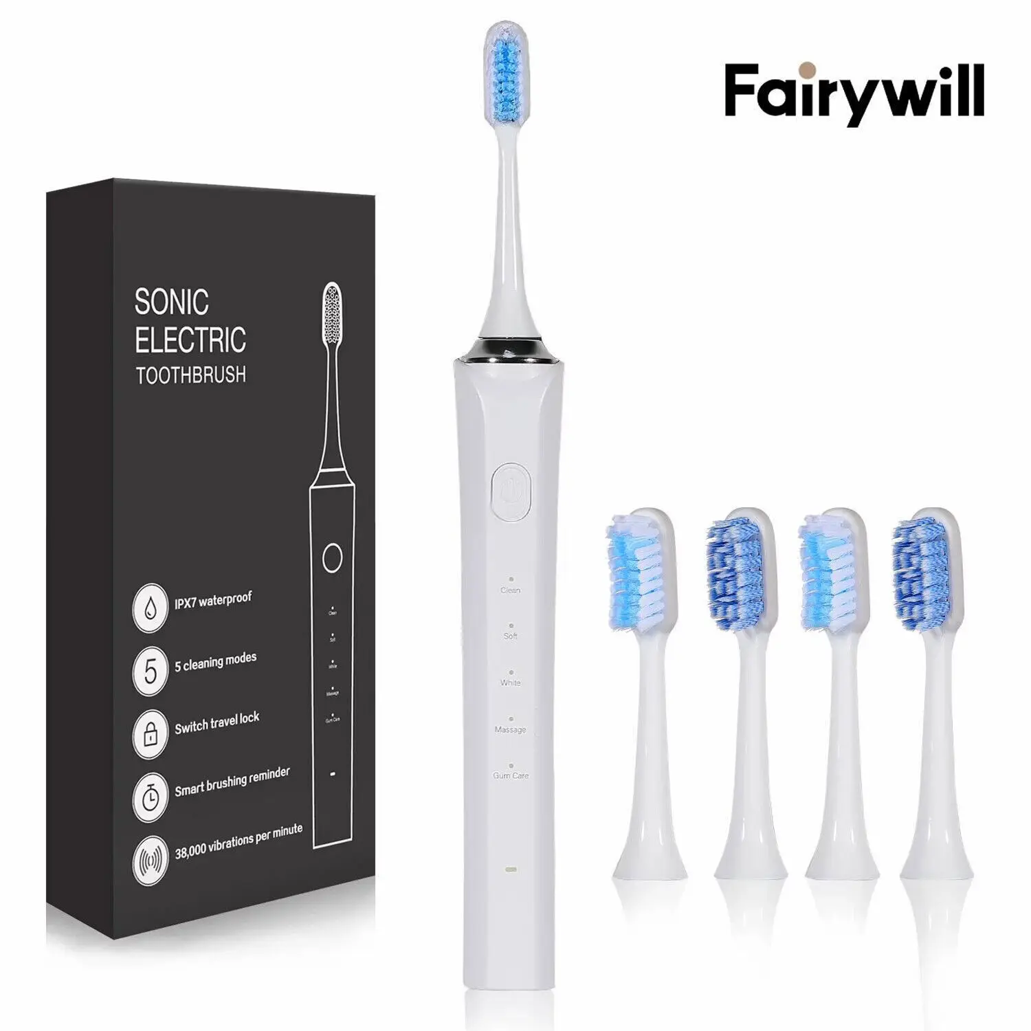 Elektryczna szczoteczka soniczna Fairywill OMT08 z timerem, ładowalna, 5 trybów, szybkie ładowanie, szczoteczka do zębów z 4 główkami dla dorosłych - AliExpress 6