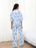 Women s Pajama Set Tropical Leaf Print Short Sleeve Button Down Tops Elastic Waist Pants 2 Piece Lounge Outfit 4