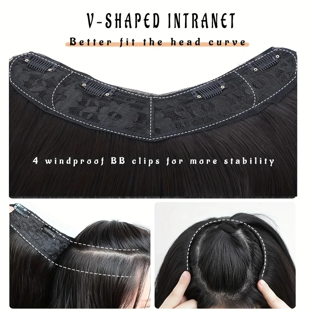 DUTRIEUX Synthetic Long Straight Hair Extensions 22 Inch Clip In Hair Extension V Shape Hairpieces Hair Clips Hair Brown Black