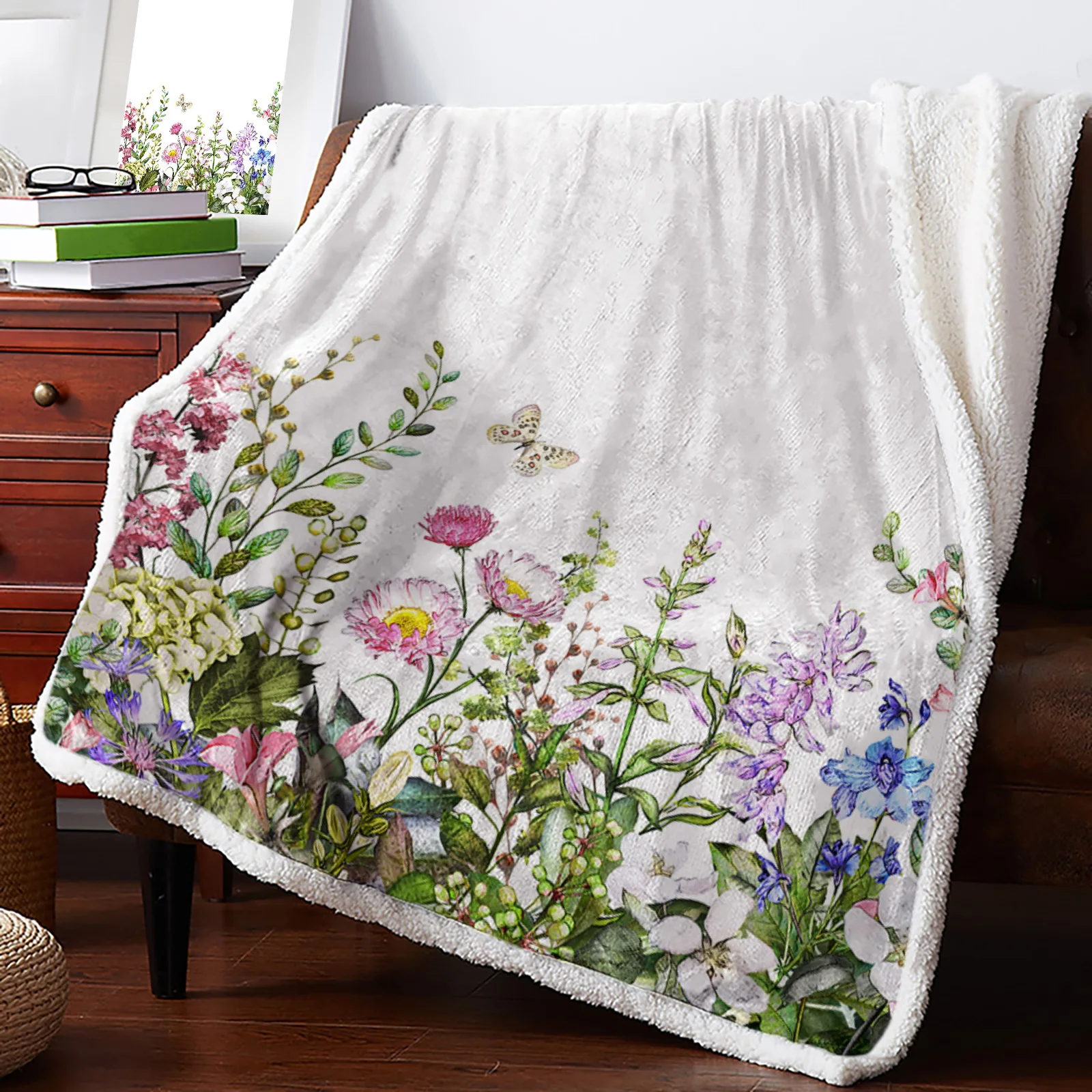 

Vintage Watercolor Herb Blanket for Beds Sofa Fleece Throw Blanket Winter Bedclothes Bedspread Cashmere Blanket
