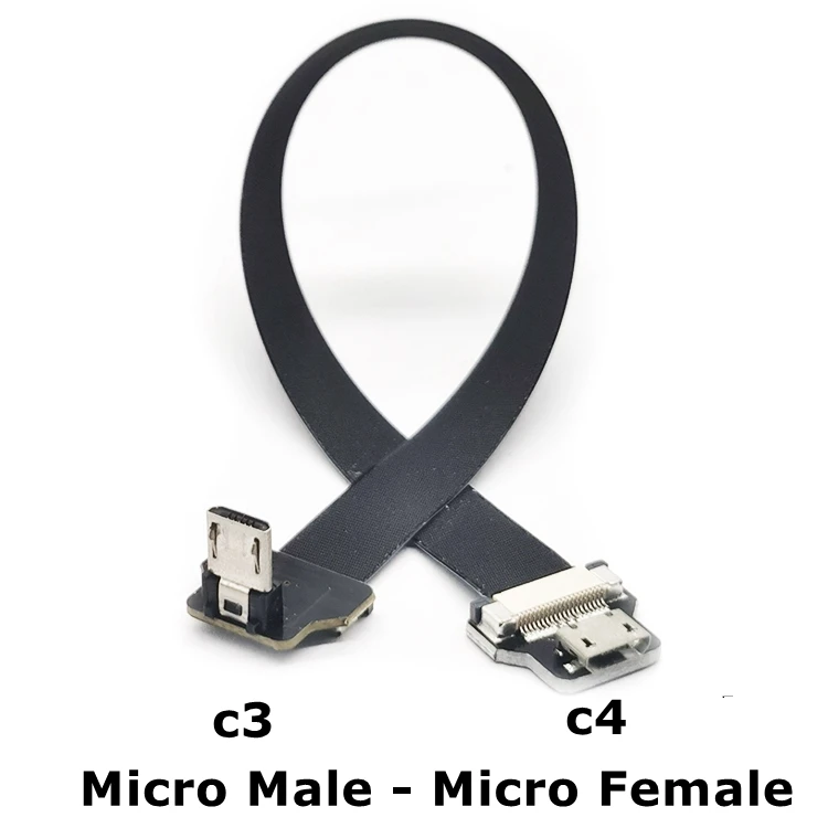 15cm Micro USB To USB A 90 Degree Cable - Flat Ribbon FPC Charging Sync Cable