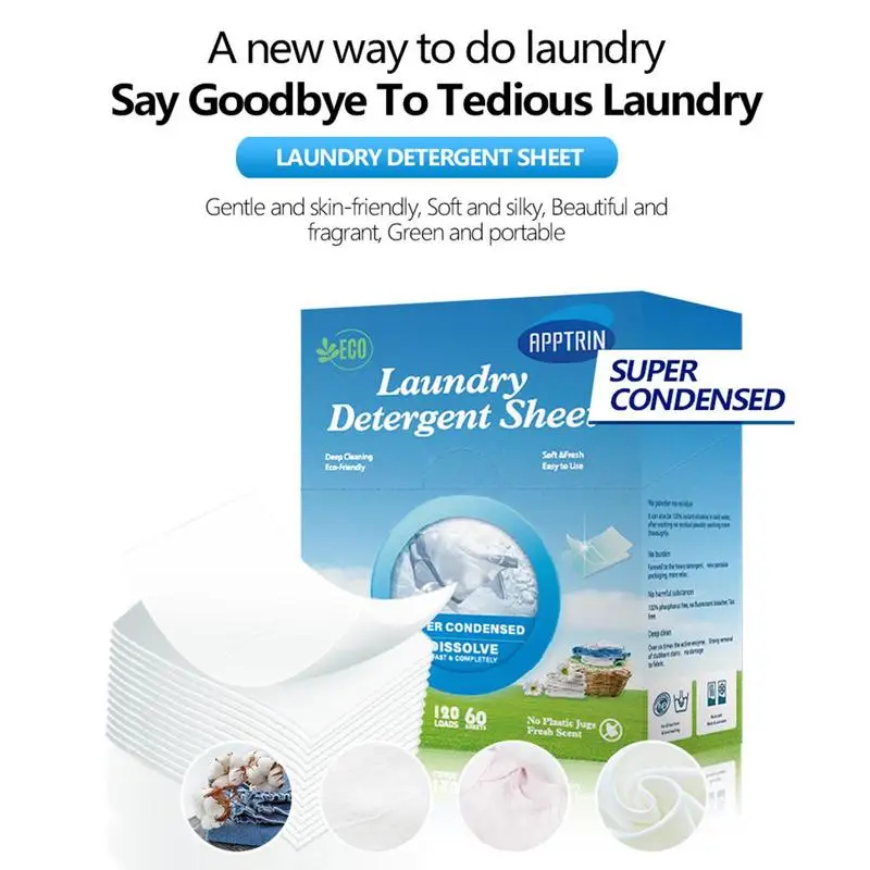 60Pcs Laundry Tablets Decontamination Laundry Bubble Paper For Washing Underwear Clothes Clean Detergent Sheet Washing Machine