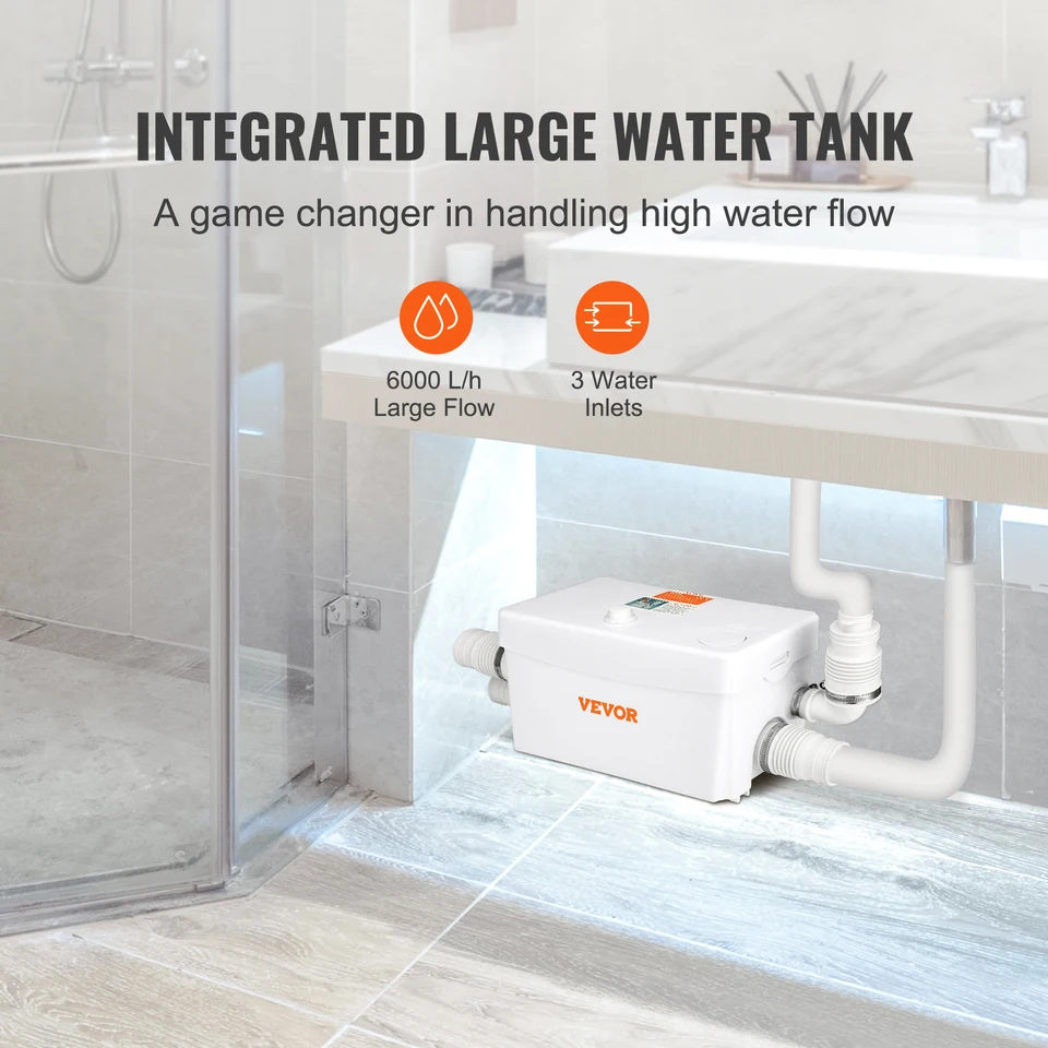 Pompa Trituratrice VEVOR 350W Per Acque Reflue - Portata 6000 L/h, Prevalenza 7 M, 3 Ingressi - Foto 10
