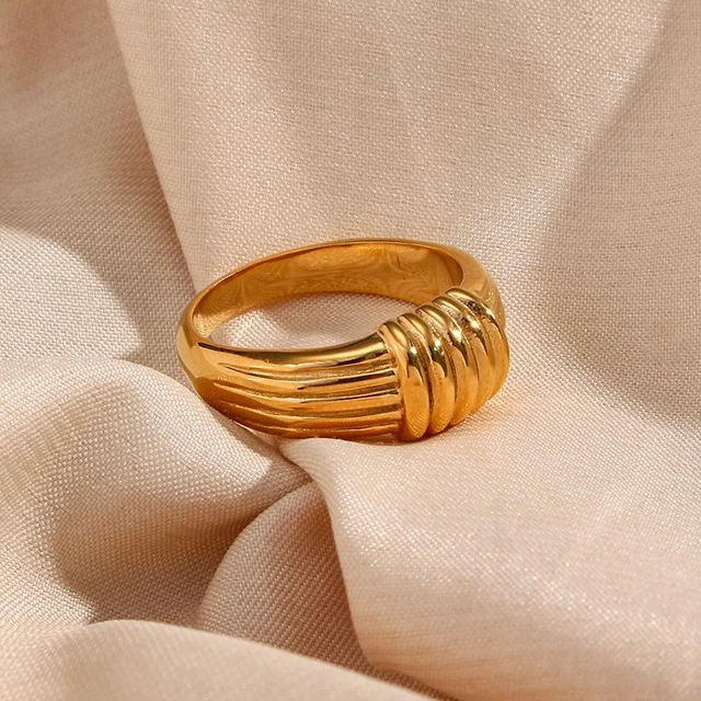 18k Gold Plated Knotted Double Layered Ring. Gold Ring. Chunky 