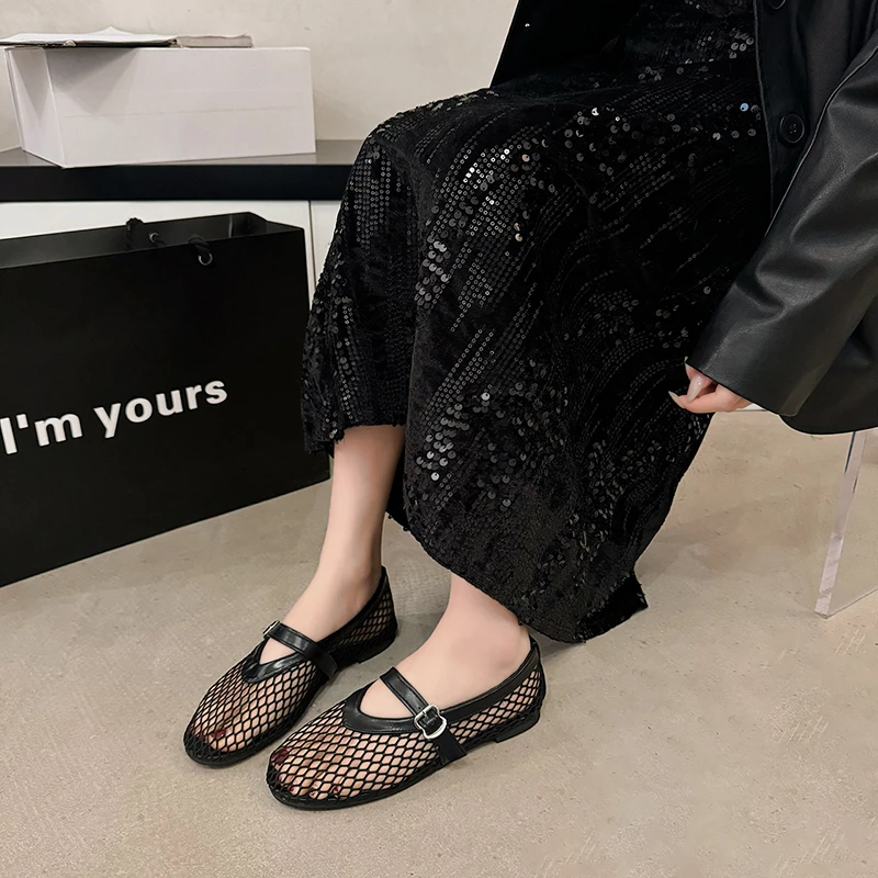 2026 Damen Mesh Ballerinas Netzschuhe Damen Fischernetzschuhe Großer Rundkopf Atmungsaktive und Bequeme Outdoor Flats Sneaker