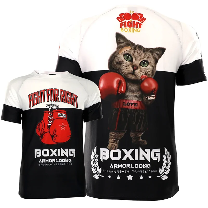 Ropa de entrenamiento de boxeo para hombre, camiseta de deportes al aire libre, Tops casuales de manga corta con cuel