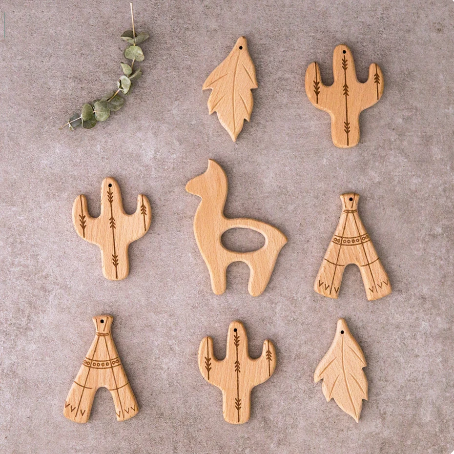 1PC Baby Wooden Teethers Food Grade Toys Wooden Animal Pig Rodent Flamingo Beech Wood Teething Bracelet Pendant teething toys baby teething toys