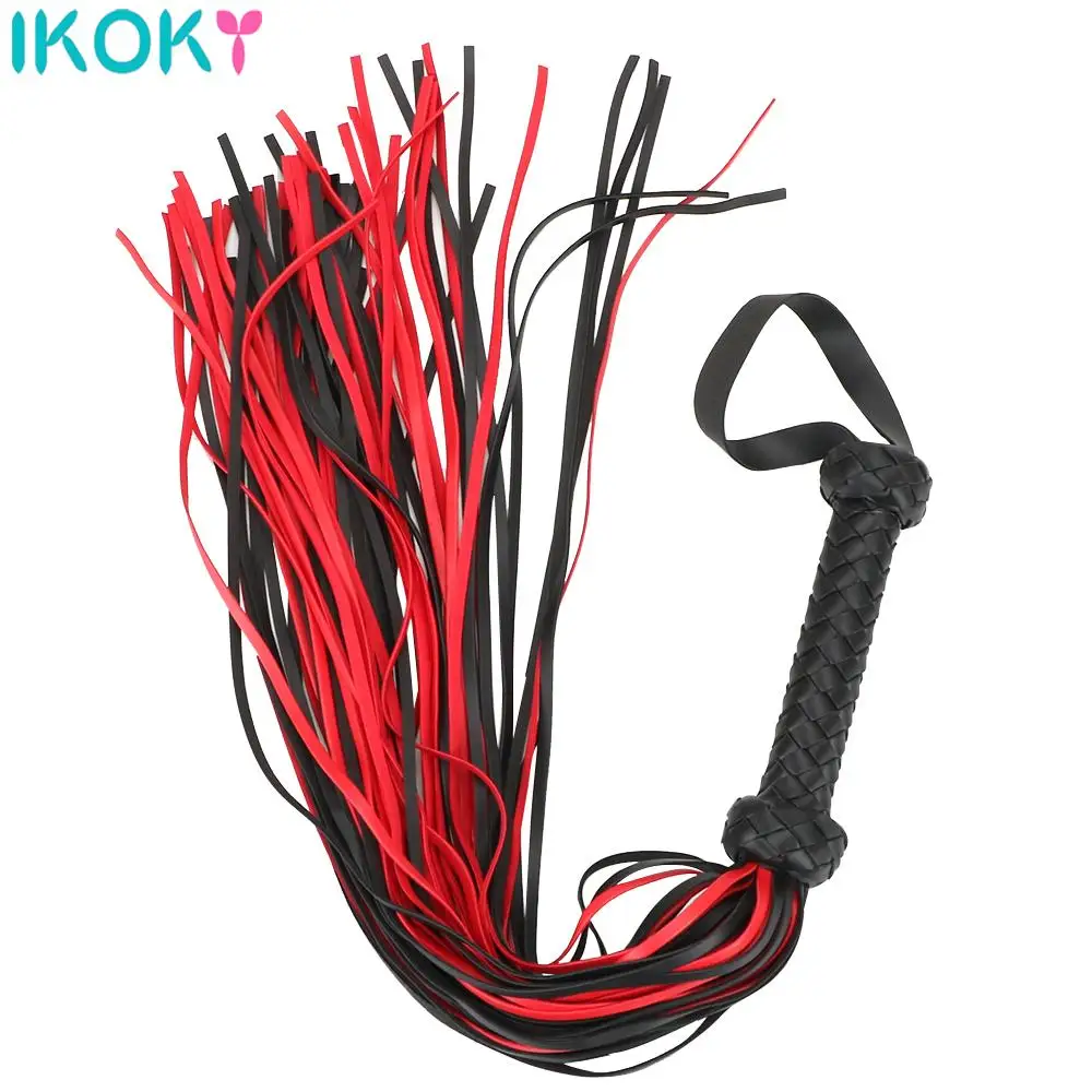Sex Toys Erotic Sex Toy Sex Party Toys Sex Bondage Toys Fetish Black&Red PU Leather Whip Flogger Handle Spanking Paddle Knout Flirt SM Adult Game Erotic Sex Toys for Women Couples