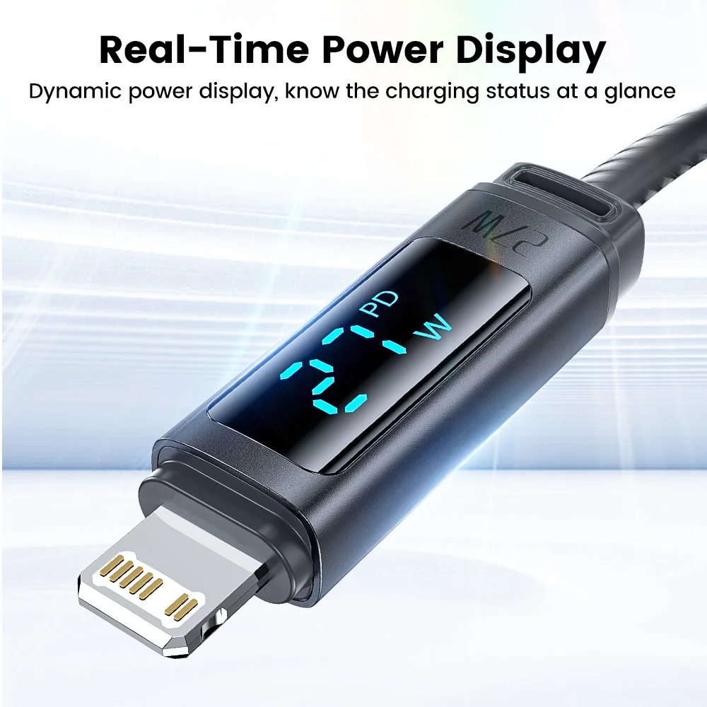 투키 27W USB C 케이블 아이폰 14 13 12 프로 맥스 X 8 플러스 LED 디지털 디스플레이 고속 충전기 타입 C - 라이트닝 데이터 케이블