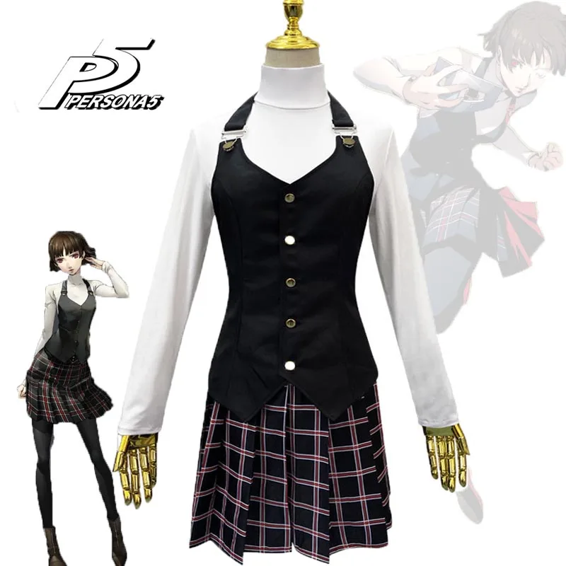 

Game Persona5 Makoto Niijima Cosplay Costume Long Sleeve Halter Skirt School Uniform Carnival Halloween Party Suit Women Dress