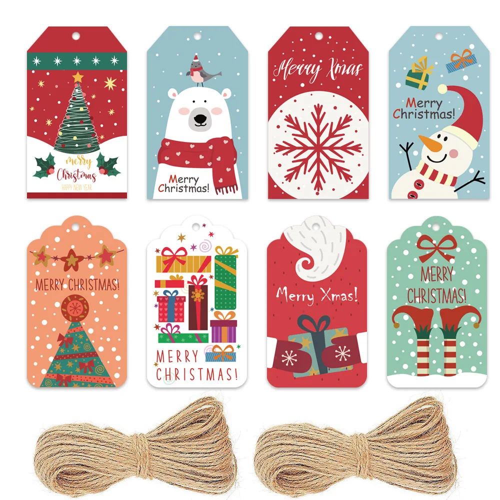 50pcs Christmas DIY Kraft Tags Merry Christmas Labels Gift Wrapping Paper Hang Tags Santa Claus Paper Cards Xmas Party Supplies