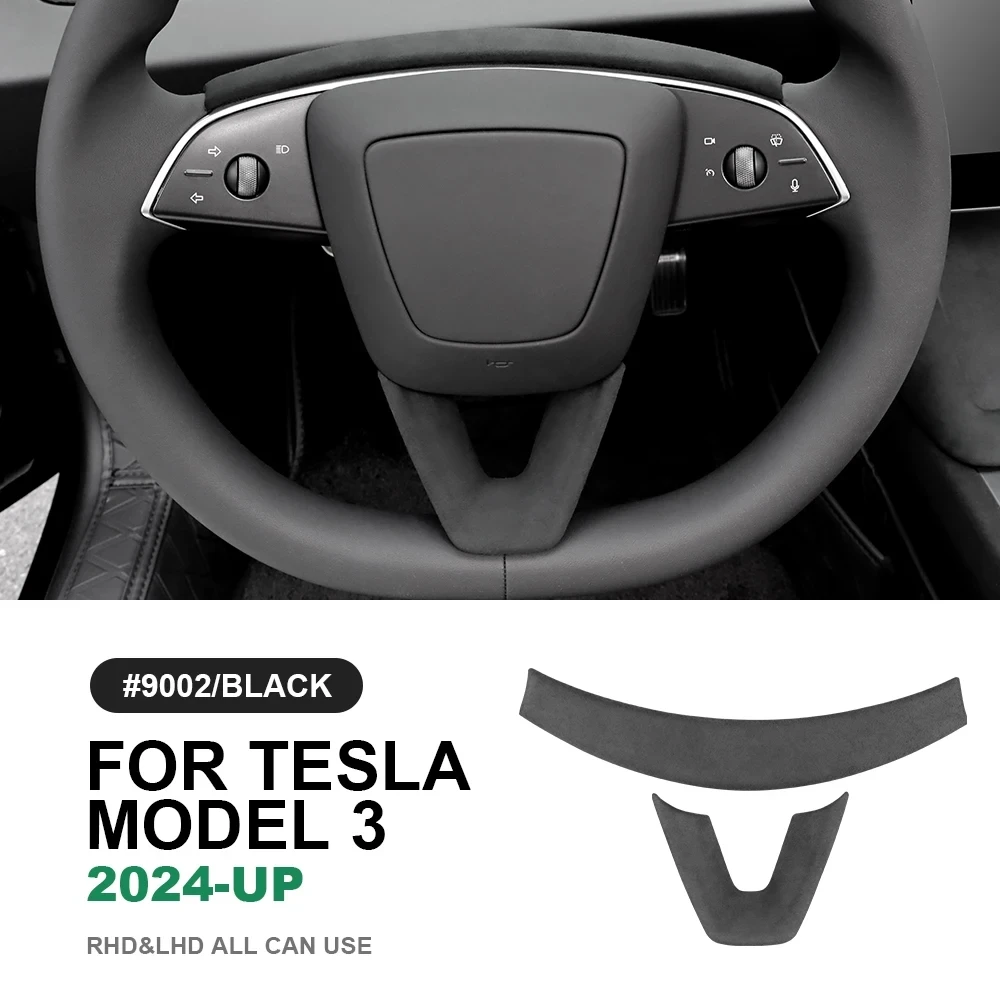

KUNGKIC Italian Top Suede Steering Wheel Trim Cover Protect Sticker Interior for Tesla Model 3 Highland 2024-Up Car Accessories