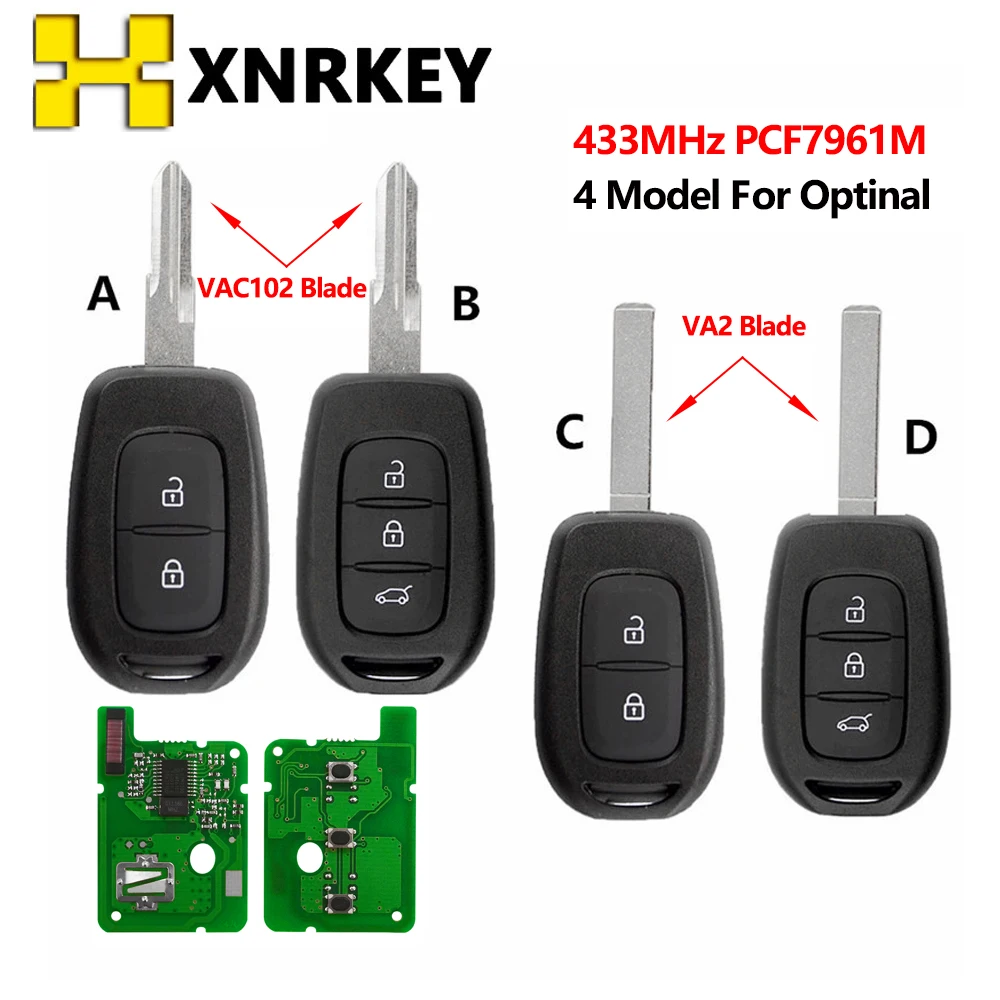 XNRKEY Remote Key Fob for Renault Sandero Megane Duster Logan 2016 2017 433MHz PCF7961M/ID4A With Uncut VAC102/VA2 Blade Car Key qcontrol 433mhz car door lock remote key fit for renault clio scenic kangoo megane 433mhz with pcf7946 pcf7947 chip