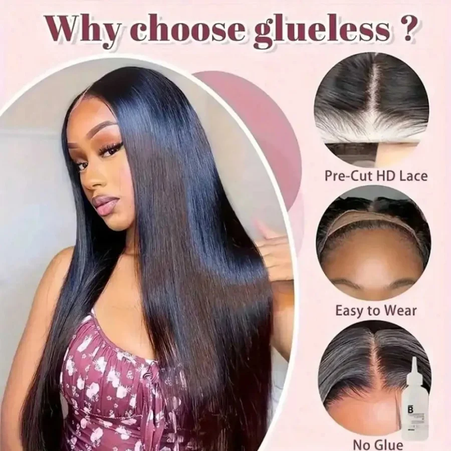 Straight 40 Inch 13X4 Pre Plucked Pre Cut Lace Glueless Wigs Human Hair 13X6 HD Transparent Lace Frontal Wigs 200% Bone Straight 3