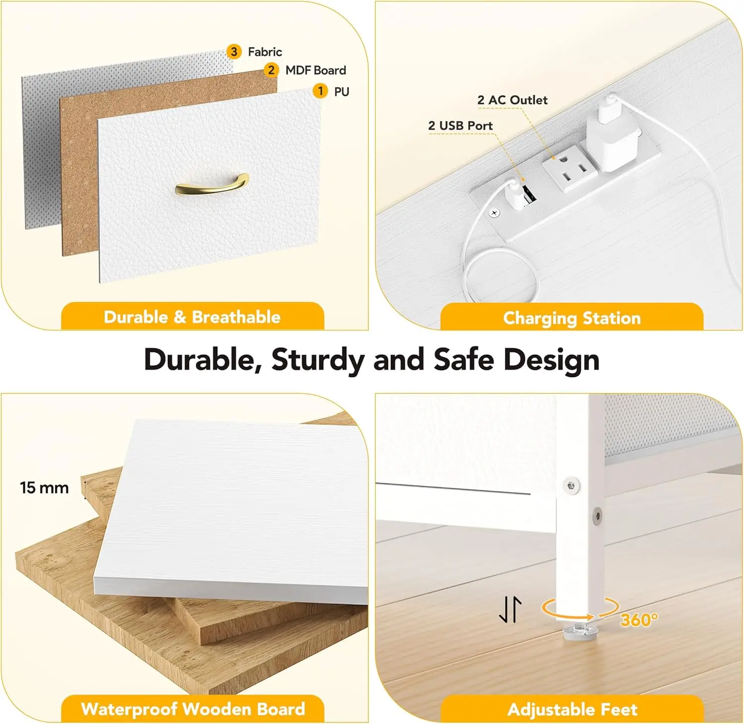 White Dresser. Bedroom. 65" TV Stand with Charging Station & LED Lights. 7 Fabric Drawers. Solid Wood Top. Living Room. Closet.