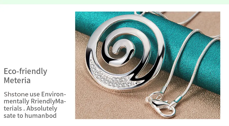 Halskette mit rundem Spirale-Anhänger aus 925er-Sterlingsilber, 40,6–76,2 cm, AAA-Zirkon, für Damen, Verlobung, Hochzeit, modischer Charm-Schmuck – Detail 8