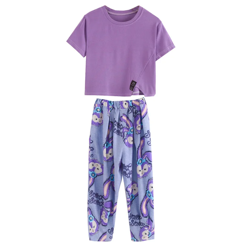 

Big Girls Cartoon Korean Loose Pants 2pces Summer Teen Kids Short Sleeve T-Shirt Casual Trousers Suit Boutique Child Clothes